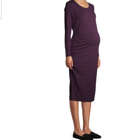 Maternity Dress Small 4 / 6 Long Sleeve Stripe Purple Knee length - Picture 3 of 8